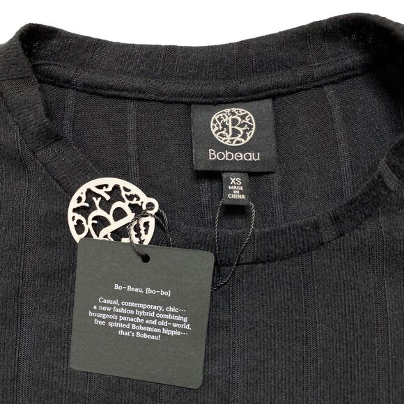 BOBEAU *NEW* Black 3/4 Sleeve Ribbed Stripe Crew Neck Knit Top Size XS - Picture 6 of 10